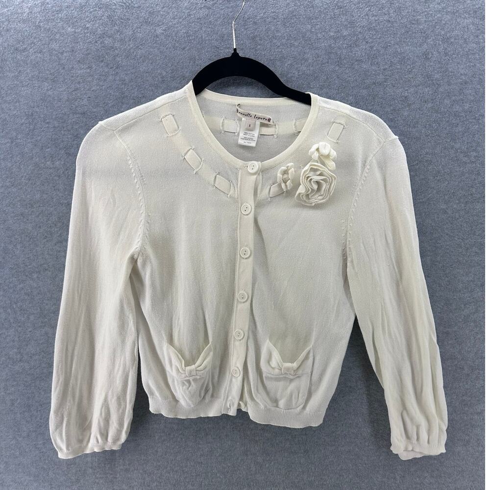Nanette Lepore Women's sz S Off White Flower detail Cardigan